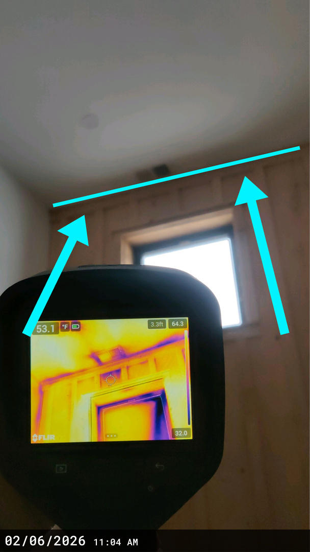 Thermal imaging reveals an air-leakage pathway above a window